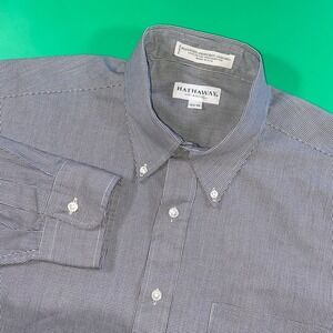 Hathaway Classic Mens Button Down Shirt Long‎ Sleeve Checkered Pinpoint Oxford